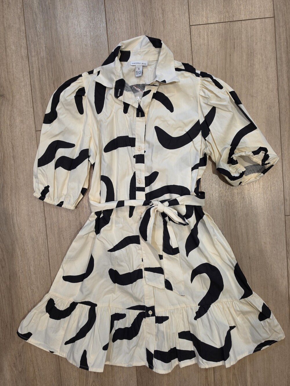 Sincerely Jules Black Cream Abstract Print Button Front Midi Dress Size Small